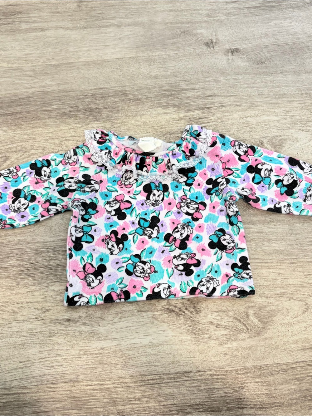 Vintage Disney Baby Minnie Mouse Long Sleeve Shirt 0-6 Months Lace Collar